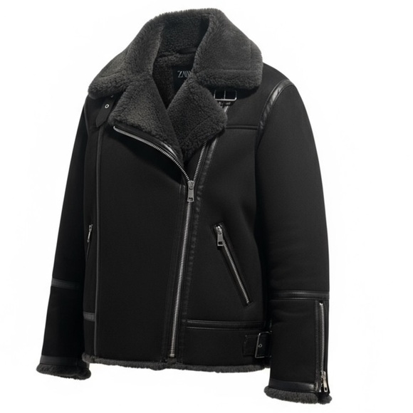 Zara faux fur lined motor cycle coat - Picture 9 of 9